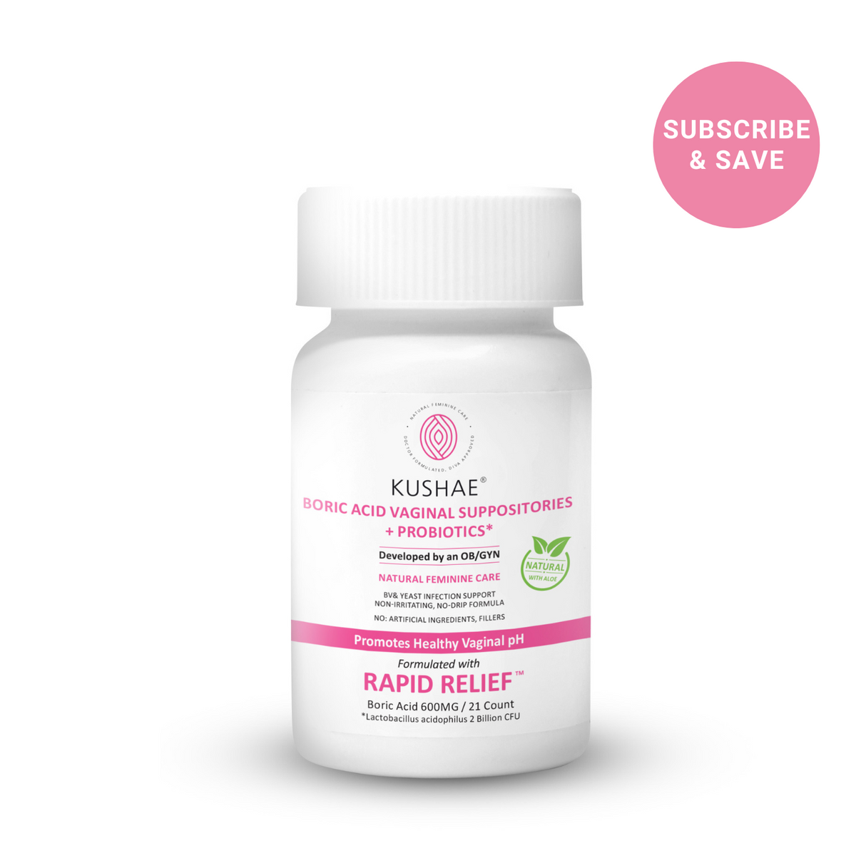Kushae Vaginal Boric Acid Suppositories + Probiotics & Aloe!