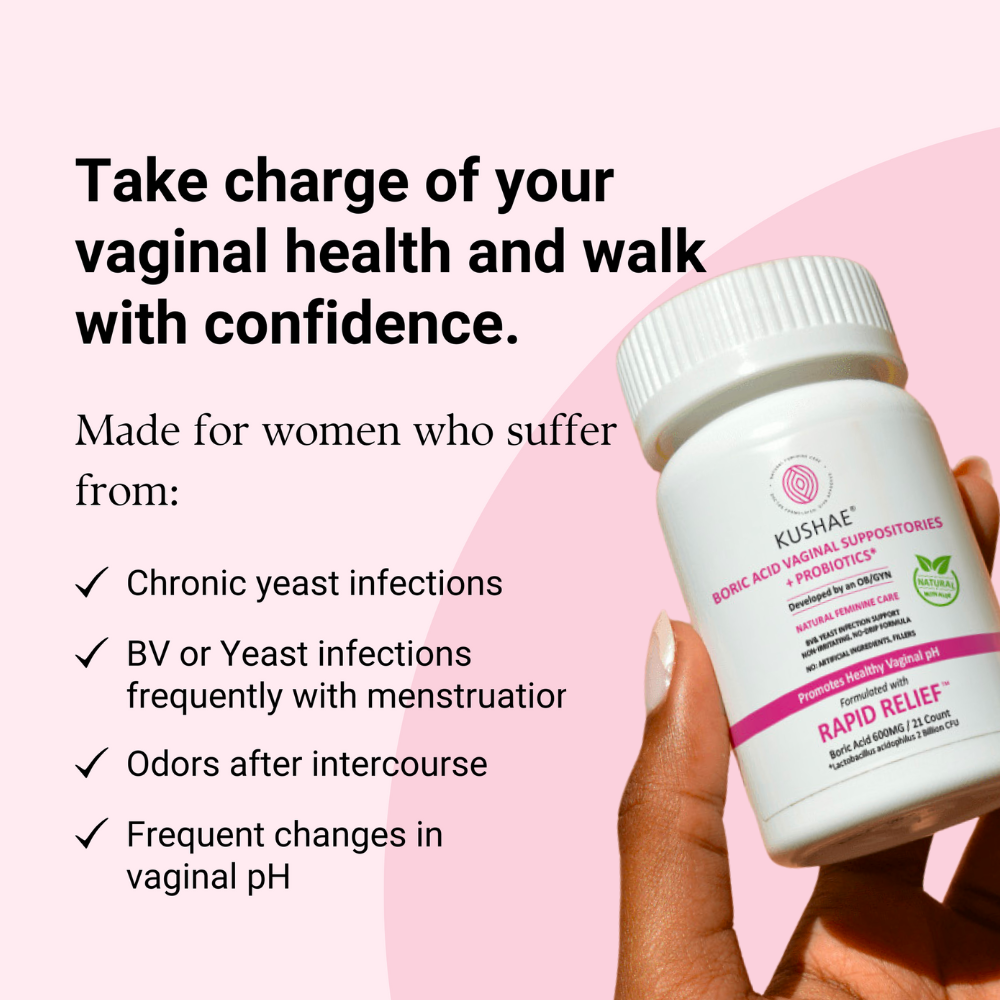 Kushae Boric Acid Suppositories + Probiotics & Aloe! with 10 Applicators